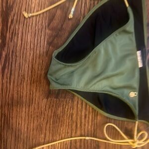 Green bikini with gold accents